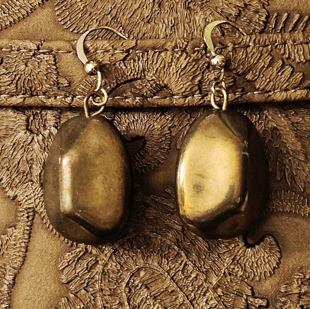 Artisan Crafted Free-form Bronze Tone Chunky Nugget Earrings 1.5"L